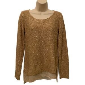 Alfani Gold Sequin Lightweight Pullover Sweater